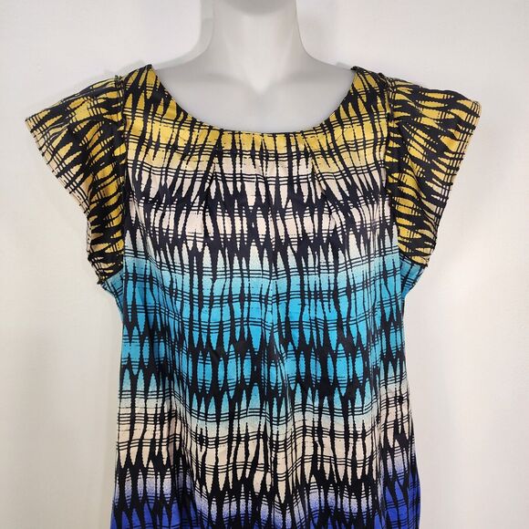 The Limited Top Large Multicolor Printed Cap Flutter Sleeves Blouse Elastic Hem - Picture 3 of 12